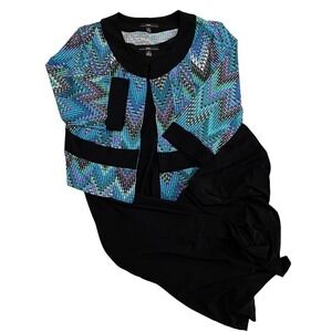 R & K Womens 2 Piece Black Sleeveless Dress with Blue Jacket, Maxi Dress with 8‎